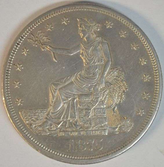 Super Rare and Valuable 1875-CC Trade Silver Dollar. BU, cleaned