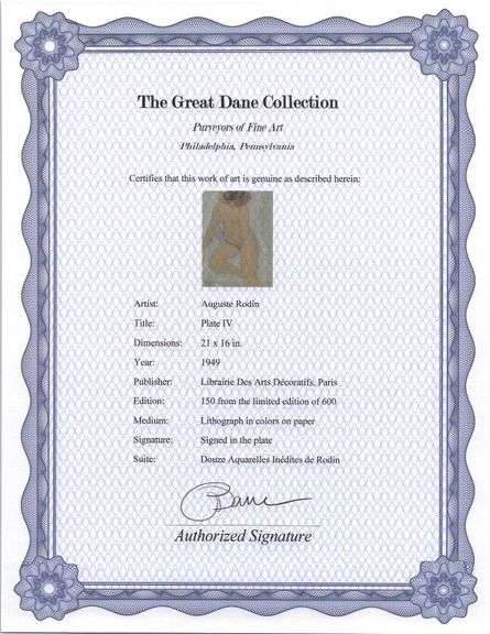 Exclusive Auguste Rodin Lithograph of Watercolor Signed in the Plate, 1949