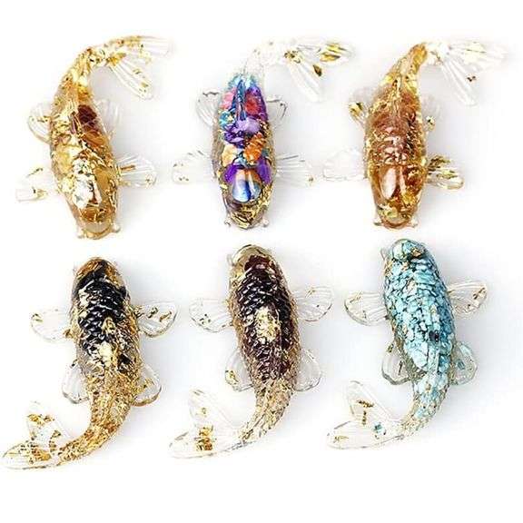 Six Crystal Carp Figures Hand-Poured
