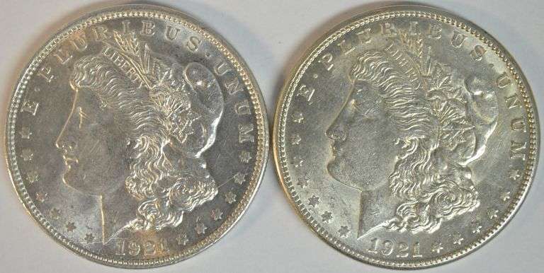 Very Choice BU 1921-D and 1921-S Morgan Silver Dollars