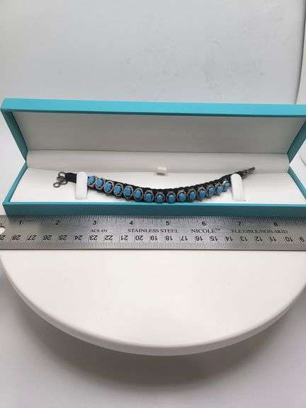 New! +10 ctw all natural Turquoise and diamond weaved on fabric bracelet