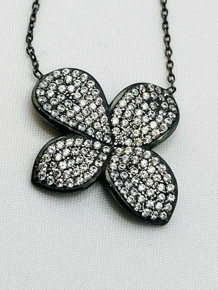 925 Black Rhodium Sterling Silver Fiore Pendant Necklace