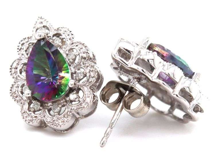10kt White gold Mystic topaz earrings