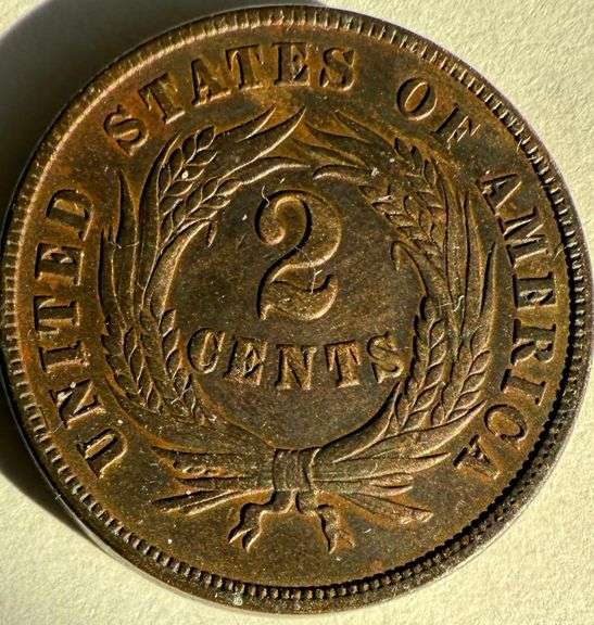 1865 Fancy Five Near Unc Two Cent Piece