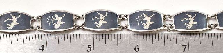 Black Enamel SIAM Thai Dancer Bracelet in Sterling Silver
