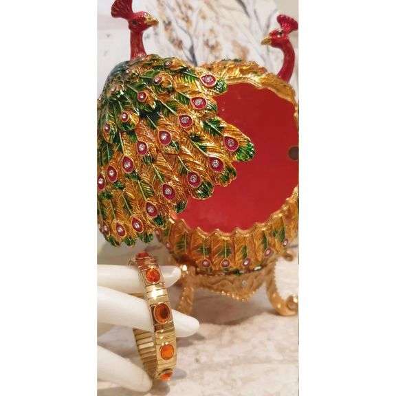 24K Gold Peacock with Swarovski & Ruby Bracelet