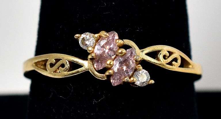 Pink Topaz and CZ Gemstone Ring in Sterling Silver