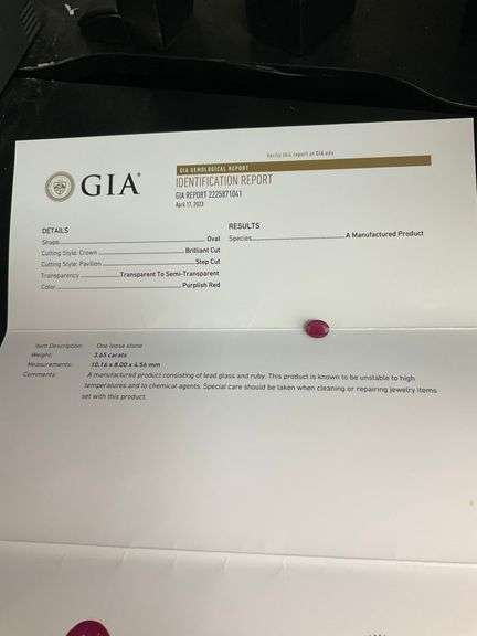 G.I.A. CERTIFIED NATURAL RUBY 3.65 CARAT