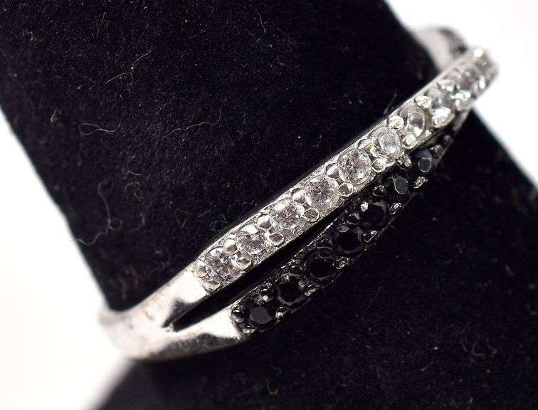 Black Spinel and CZ Gemstone Ring  In Sterling Silver