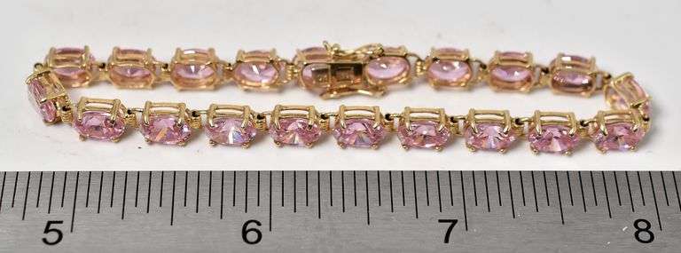 Delightful 10K Yellow Gold Pink CZ Gemstone Bracelet