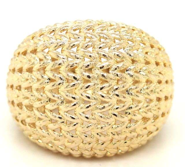 14kt Yellow gold wide woven dome ring