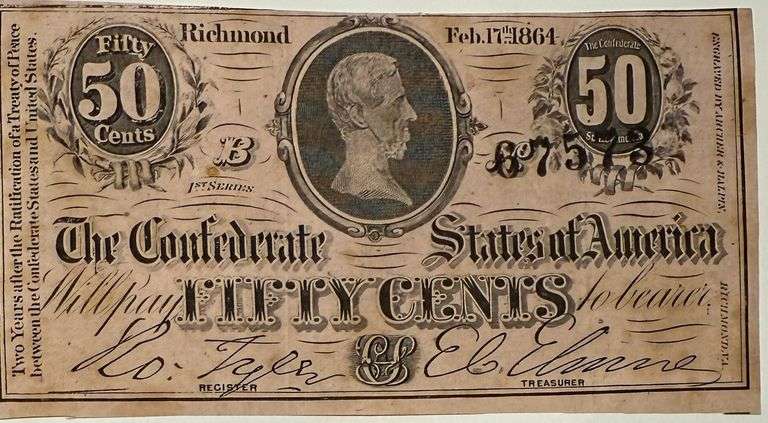 Fifty Cent  Circulated  Feb 17 1864 Series Confederate States Note