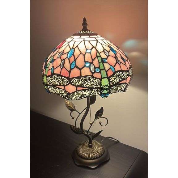 Pink Dragonfly Stained Glass Table Lamp