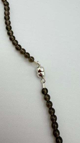PJC India 925 Sterling Silver Faceted Smokey Quarts Beads Necklace