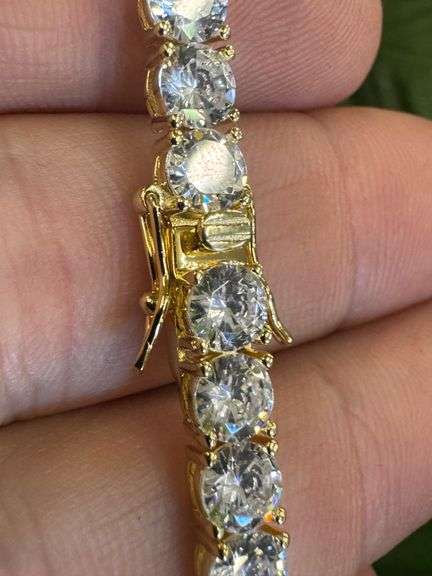 Gold Plated 925 Sterling Silver Round Clear CZ Link Chain Bracelet 5mm New 8"