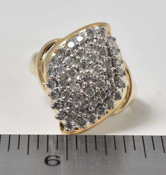 Sparkling 10K Yellow Gold Diamond Cluster Ring