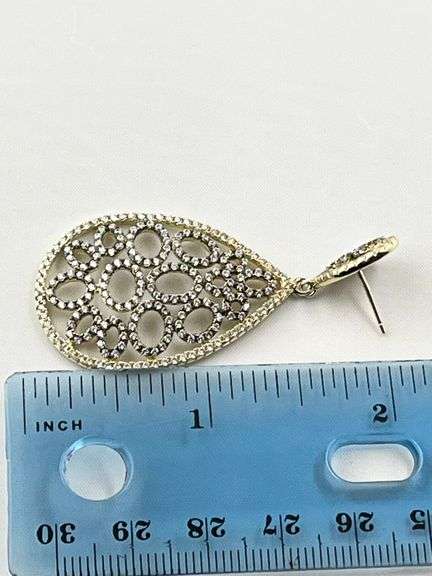 925 Sterling Silver Tear Drop Two Tone Openwork Crystal Pave earrings