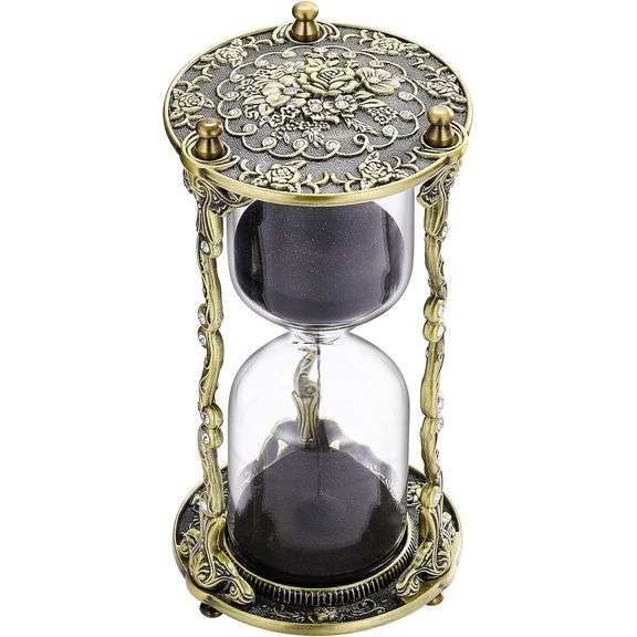 Mandala Hourglass Engraved Brass and Iron Sand Timer with Crystals