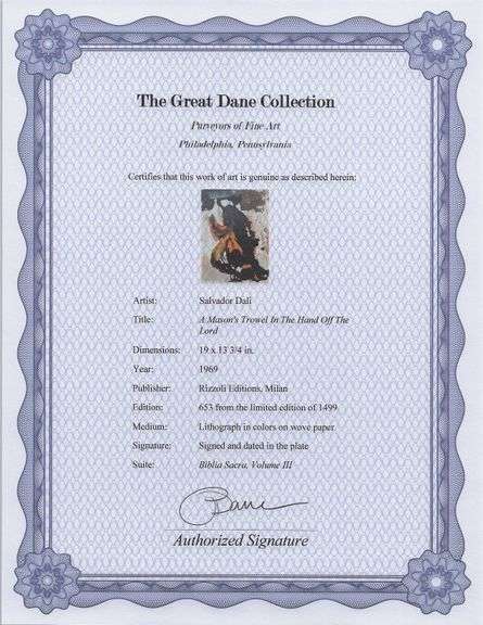 Highly Collectible and Rare Salvador Dali Original Lithograph from the 'Biblia Sacra' Suite