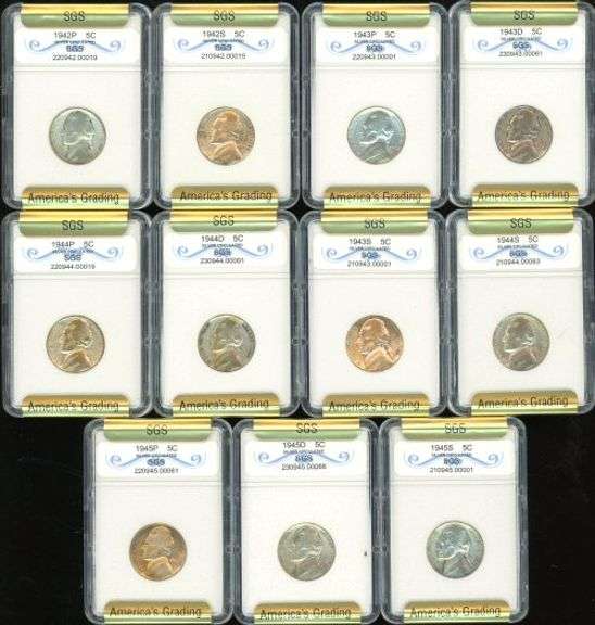 Complete Set of Jefferson Silver War Nickels in Holders