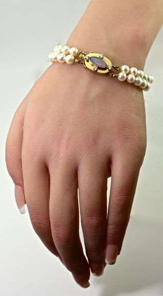 Pearl Bracelet with Stunning Opal and Diamond 14K Clasp