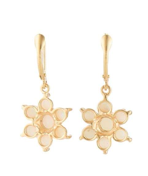Opal Flower Style Leverback Drop Earrings in 14K