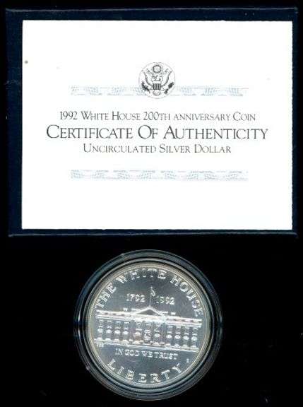 1992 White House BU Commemorative Silver Dollar in Box w/CoA