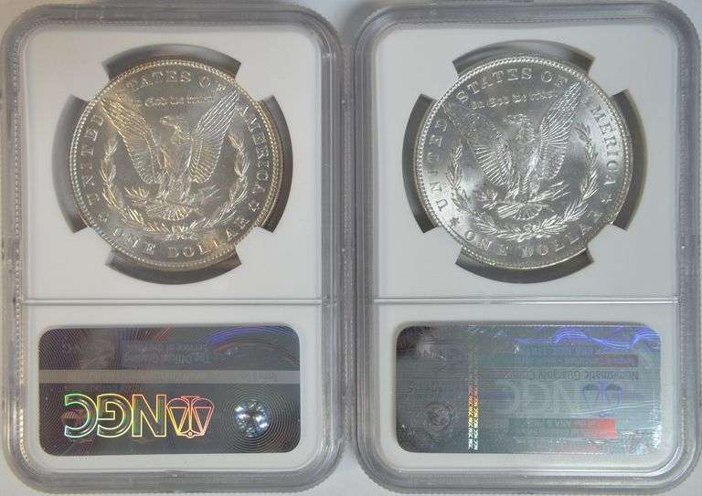 Near Gem BU 1886 & 1887 Morgan Silver Dollars. NGC MS64