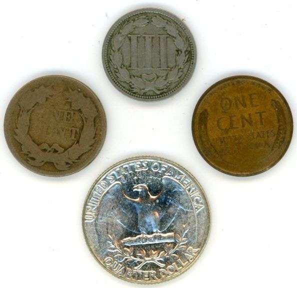 4 Different US Type Coins