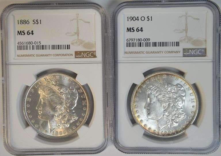 Near Gem BU 1886 & 1904-O Morgan Silver Dollars. NGC MS64