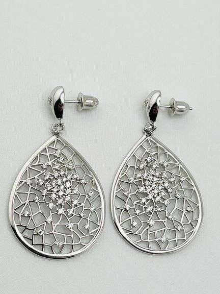 925 Sterling Silver Teardrop Filigree Web Design With Cubic Zircon Earrings