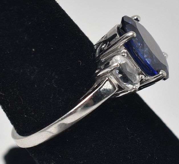 Beautiful 10K White Gold Blue and White Sapphire Gemstone Ring