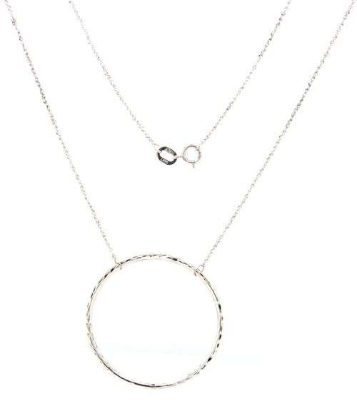 14kt White gold Hammered finish circle pendant on chain