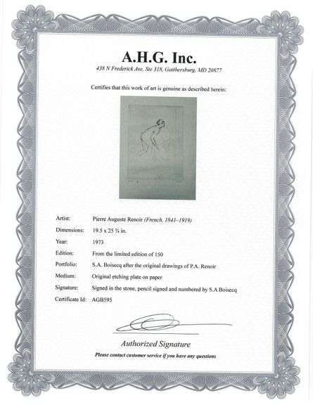 Very collectable remarkable limited edition Pierre-Auguste Renoir signed in the stone. P.A. Renoir