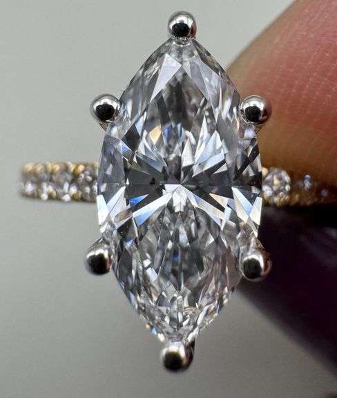 14K Two-Tone Gold Marquise Lab Diamond Ring of 1.86ct