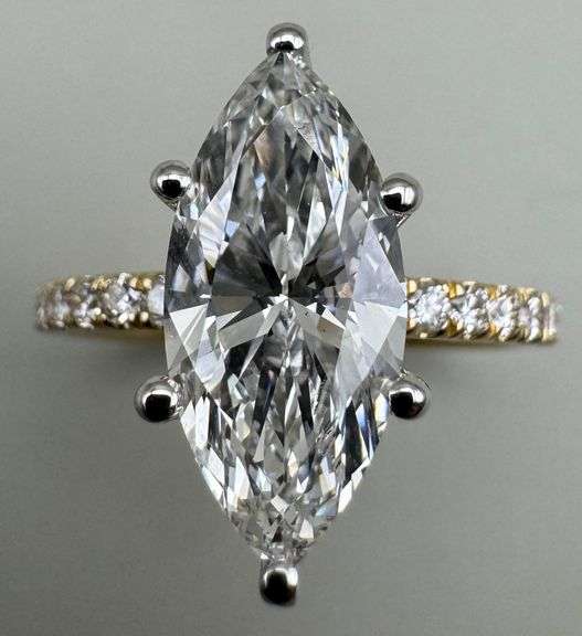 14K Two-Tone Gold Marquise Lab Diamond Ring of 2.85ct