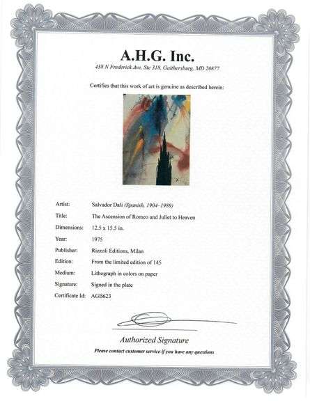 Original plate Signed Salvador Dalí Lithograph from the Romeo & Juliet Rizzoli Edition, Milan 1975