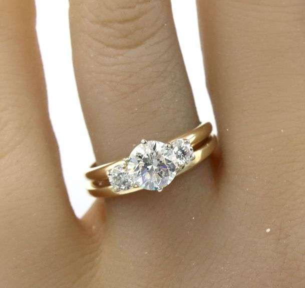 14kt Yellow gold 1.06ct Enhanced and 0.20ctw side diamond engagement set ring