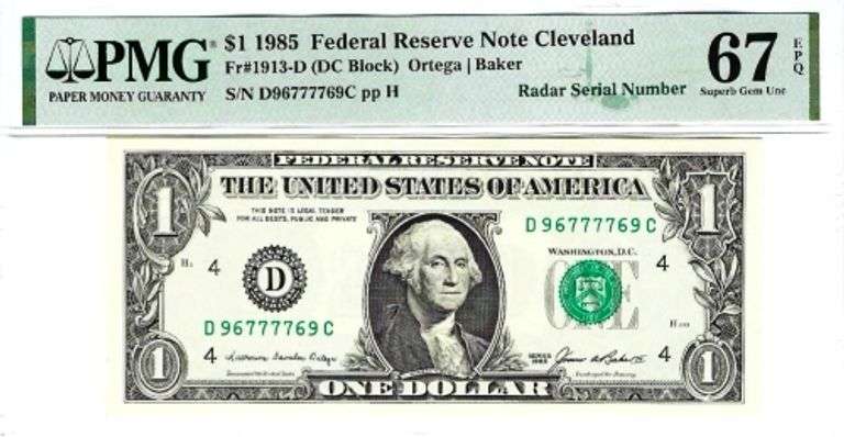 Superb 1985 $1 Cleveland Fancy Radar 96777769 PMG 67 EPQ!