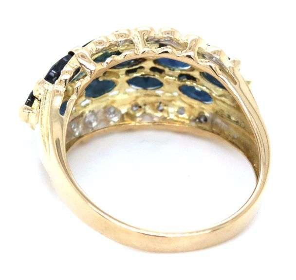 14kt Yellow gold 3 row marquise sapphire and diamond ring