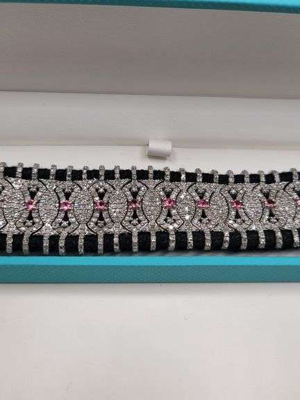 New! +15 ctw all natural tourmaline and diamond  weaved on fabric bracelet