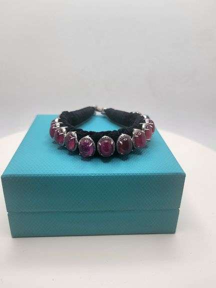 New! +29 ctw all natural rubys and 1.18ct diamond  weaved on fabric bracelet