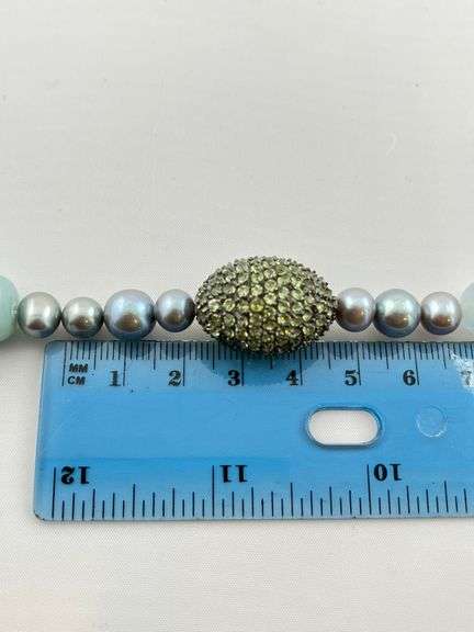 925 Sterling Silver Ross Simons Pearl With Chalcedony Necklace