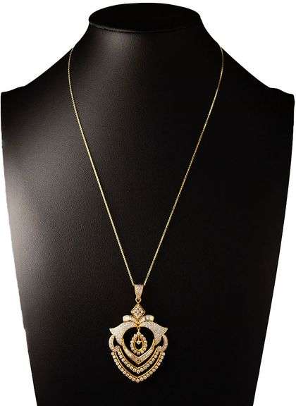 3.70ctw Baguette and Round Diamond Statement Pendant Necklace in 18K