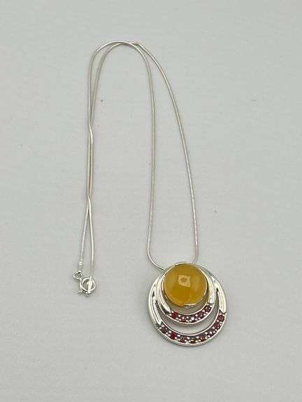 Italian 925 Sterling Silver Vintage Garnet And Jasper Necklace