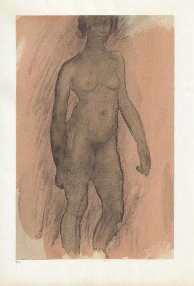 Exclusive Auguste Rodin Lithograph of Watercolor Signed in the Plate, 1949
