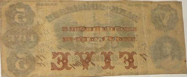 MaY 6 1858 $5 Bank of Commerce Savannah Ga Note