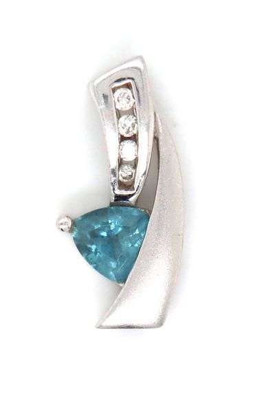10kt White gold blue topaz and diamond pendant
