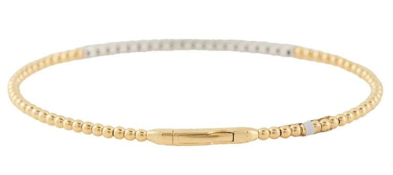 New 0.40ctw Round Diamond Beaded Two Tone Flex Bangle Bracelet in 14K