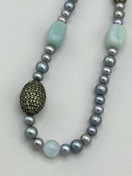925 Sterling Silver Ross Simons Pearl With Chalcedony Necklace